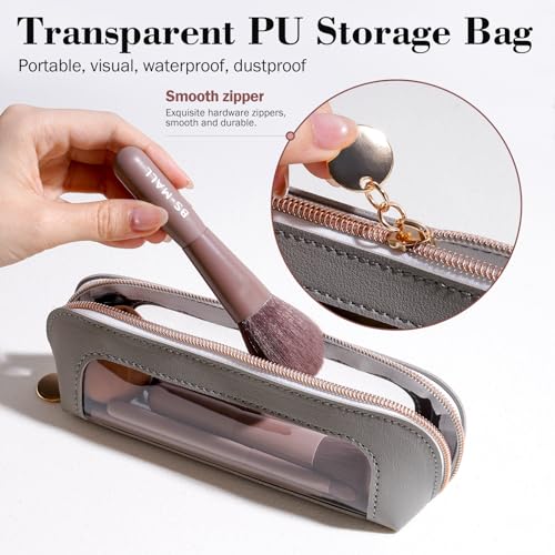 BS-MALL 14 Pcs Makeup Brushes Set with 1 Pcs Makeup Sponge – Essential Foundation Powder Concealers, Eye Shadows, Blush Makeup Brushes with Travel Makeup Case (Brown) - color: Brown