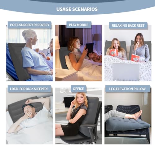 Inflatable Wedge Pillow for Travel and Home, Portable Bed Wedge for Back Support and Leg Elevation, Lightweight Triangle Pillow for Sleeping, Reading, and Camping, 22.4x22.83x7.48 Inches, Gray