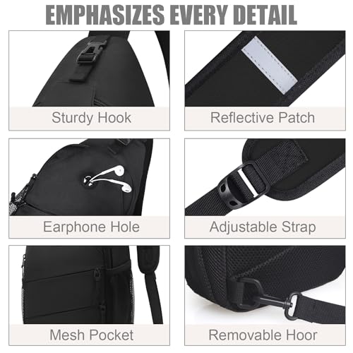 Pritent Crossbody Bags for Women Men Trendy Sling Bag Backpack Casual Chest Bag with Convertible Shoulder Strap - color: Black, size: Large