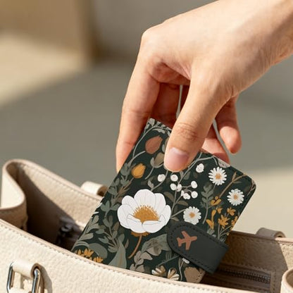 Passport Holder, Travel Wallet Cover with Pen Loop | Cute RFID Blocking Leather Case with Magnetic Closure for Travel Essentials-flower - color: Q-Bud