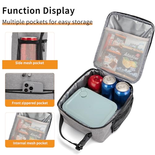 Lunch Box for Women Men Adult Insulated Lunch Bag Women Men Small Reusable Lunchbox for Work Picnic Travel (Gray) - color: Gray