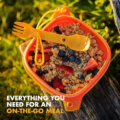 UCO 4-Piece Camping Mess Kit with Bowl, Plate and 3-in-1 Spork Utensil Set - color: Sunrise