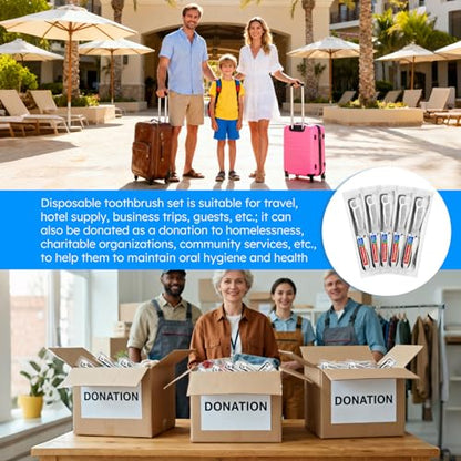 Travel Toothbrushes with Toothpaste, Disposable Toothbrushes, Hygiene Kits in Bulk with Floss Picks, Combs, Individually Packaged, Suitable for Home, Travel, and Hotels (15-Pack)