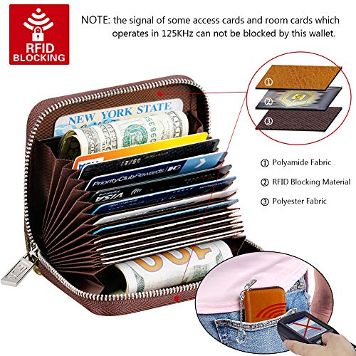 FurArt Zipper Wallet Women, RFID Blocking Credit Card Wallet, Business Card Holder, Compact Size KeyChain Wallet - color: Brown