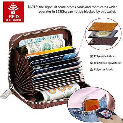 FurArt Zipper Wallet Women, RFID Blocking Credit Card Wallet, Business Card Holder, Compact Size KeyChain Wallet - color: Brown