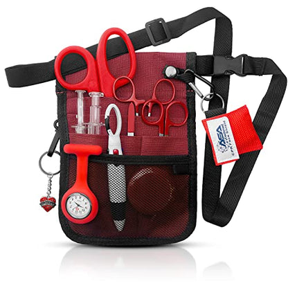 ASA TECHMED Nurse Utility Belt – Complete Medical Belt Utility Kit, Pro Pack Pocket Organizer Pouch Hip Bag for EMT, CNA, NP, PA, Student, Maroon - color: Maroon