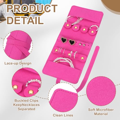 uxcell Travel Jewelry Bag Roll, Foldable Travel Organizer with Tie Close Microfiber Storage Roll for Earrings, Necklaces, Rings, Bracelets, Brooches, Valentine's Day Gifts, Rose Red - color: Rose Red