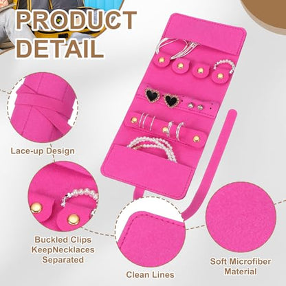uxcell Travel Jewelry Bag Roll, Foldable Travel Organizer with Tie Close Microfiber Storage Roll for Earrings, Necklaces, Rings, Bracelets, Brooches, Valentine's Day Gifts, Rose Red - color: Rose Red