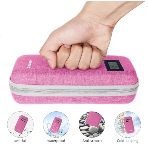 suzamed Insulin Cooler Travel Case,EVA Insulation Travel Medicine Kit with Temperature Display for Diabetes Care,Insulin Pen and Other Diabetic Supplies (Pink-Temp) - color: Pink