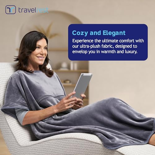 travelrest 4-in-1 Travel Blanket – Wearable Blanket, Pillow & Body Wrap, Lightweight, Compact & Cozy with Carry Case, Travel Friendly, Comfort, Ideal for Airplanes, Long Flights, Road Trips - Grey
