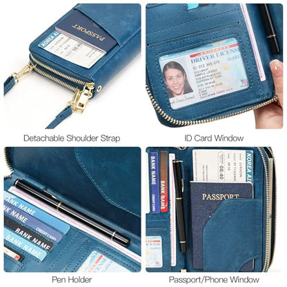 GOIACII Passport Wallet Travel Crossbody Bags for Women Wristlet Phone Purse Double Zip Vegan Leather Blue - color: A03 Blue