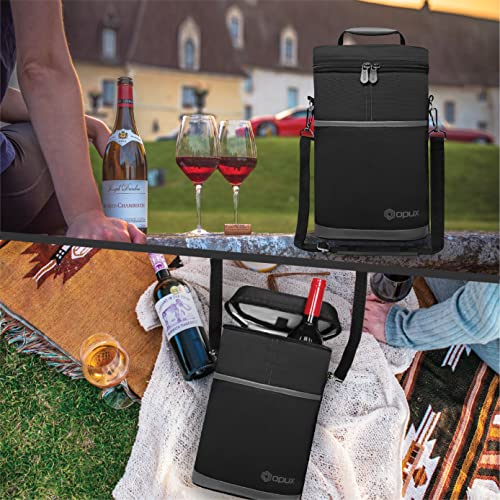 OPUX 2 Bottle Wine Carrier Tote, Insulated Leakproof Wine Cooler Bag, Wine Travel Bag Tote for Picnic BYOB Beach, Portable Wine Bottle Carrying Case, Gift for Wine Lover Women Men Christmas, Dark Grey - color: Dark Gray