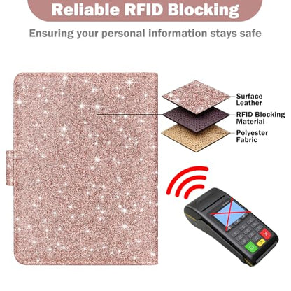 HOTCOOL Passport Holder Travel Essentials Airplane & Cruise Essentials Ship Leather Wallet Cover Case RFID Blocking Women & Men Vacation Travel Accessories Gifts Deals, Glitter - Rose Gold - color: B Glitter Rose