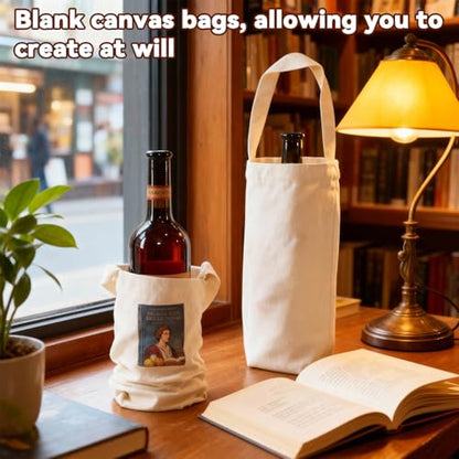 24 Pcs Canvas Wine Bags with Handle, 12 x 7.5 x 5.5 Inch Reusable Washable Wine Carrier Tote Sublimation DIY Blank Bottle Gift Totes Cotton Carrier Wine Bag for Weddings Christmas Birthdays Party