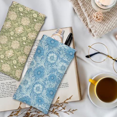 Eyeglasses Sunglasses Case PU Soft Squeeze Top Glasses Pouch for Women Men,Floral Pattern Portable Anti Scratch - color: Green