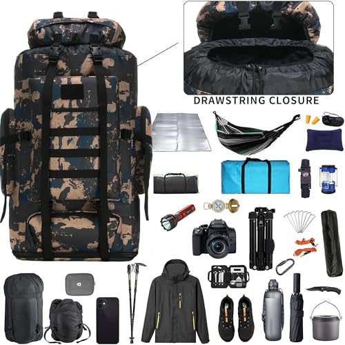 Hiking Backpack for Men 70L/100L Camping Backpack Military Rucksack Molle 3 Days Assault Pack for Climbing | Camping Backpack - color: 100l-bluemix