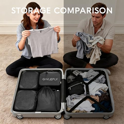 GIVLEFLY Compression Packing Cubes for Travel, 6-Piece Lightweight Luggage Organizer Bags, Space Saving Suitcase Packing Set for Women - color: Black