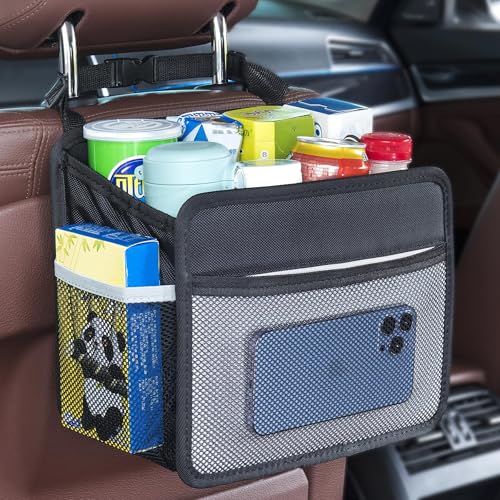 Car Back Seat Organizer and Storage Bag, Premium 1680D Oxford Cloth Collapsible Universal Hanging Car Seat Back Organizer for Kids & Adults - color: Premium 1680D Oxford Cloth - Black+Gray Medium
