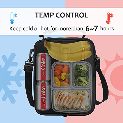 Tirrinia Expandable Insulated Lunch Bag for Men Women – Leakproof Reusable Cooler LunchBox for Kids & Adults with Shoulder Strap, Perfect for Work, School, Office, Travel,Black - color: Black