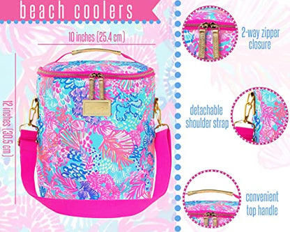 Lilly Pulitzer Insulated Soft Beach Cooler with Adjustable/Removable Strap and Double Zipper Close - color: Splendor in the Sand