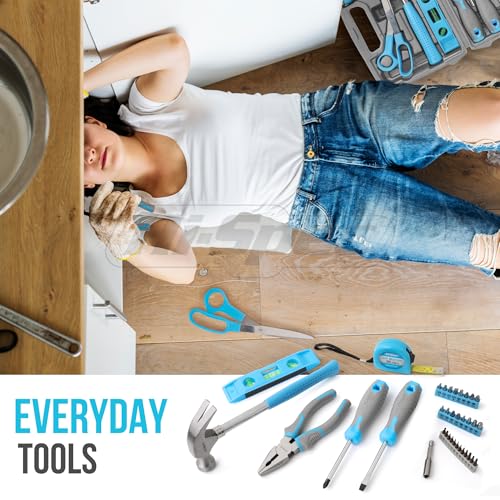 Hi-Spec Tool Set, Blue Household Starter Set with Tool Box, Car ToolKit, Tools for Home Office Dorm Room Essentials, Easy to Carry and Store - color: Blue