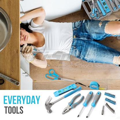 Hi-Spec Tool Set, Blue Household Starter Set with Tool Box, Car ToolKit, Tools for Home Office Dorm Room Essentials, Easy to Carry and Store - color: Blue