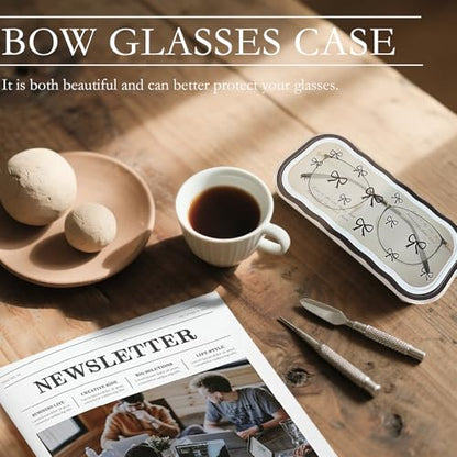 Cute hard shell bow glasses case cat transparent glasses case sunglasses glasses Size is 6.9 x 3.2 x 1.2inches - color: Case - Black Bow