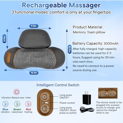 Upgraded Neck Massager Pillow, 3-in-1 Neck Massager, Traction Massage with Heat, Neck Pillow for Shoulder Pain, Deep Tissue Pain Relief,Rechargeable TheraPillow
