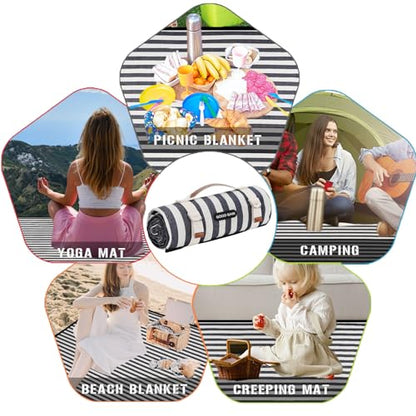 Picnic Blankets Outdoor Extra Large - Waterproof Picnic Blanket with Carry Strap | Machine Washable Picnic Mat with Sandproof Backing for Park,Grass,Hiking,Travel,Concerts,Indoor(Aegean Blue) - color: Aegean Blue