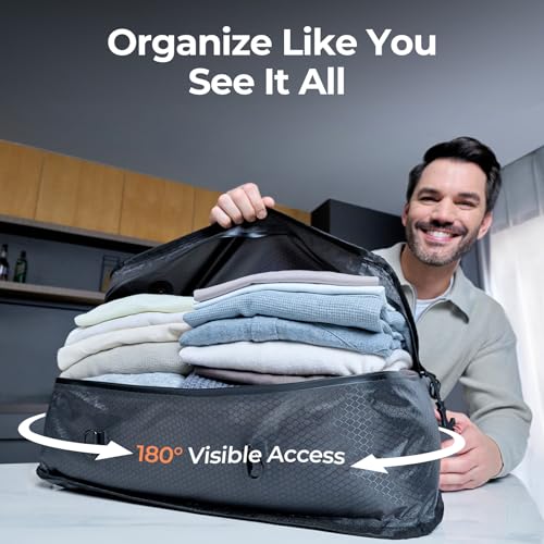 Relime Apex Series Vacuum Bags for Travel Luggage, 180° Open, Reusable Compression Bags for travel Pack, Vacuum Seal Packing Cube for Cloth (2Large+Pump)