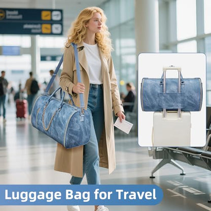 Garment Duffle Bag for Travel, Convertible 20.5×10×12.5 Inch Carry On Garment Bag for Women, Foldable Travel Bags with Shoe Compartment & Toiletry Pocket for Business Trip, Vacation, Blue - color: Lcing Blue