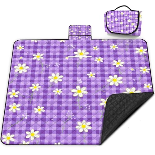 Extra Large Picnic Blanket Waterproof,80"x 80"Foldable Machine Washable Beach Blanket,Outdoor Blanket for 6-8 Adults,Suitable for Indoor Crawling,Park Beach,Camping,Hiking,Family Travel(Purple) - color: Purple Tile, size: 6'8" x 6'8" (Square)