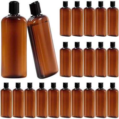 Domensi 24 Pcs Plastic Bottle Squeeze Containers with Disc Cap Travel Bottles Reusable Empty Toiletries Shampoo Containers Refillable Travel bottles for Shampoo Lotions (10oz,Brown) - color: Brown, size: 10oz