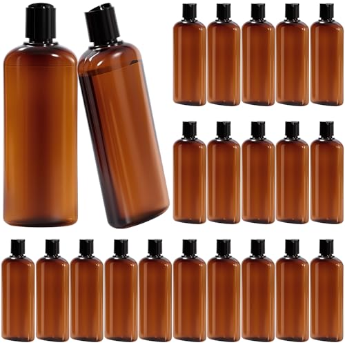 Domensi 24 Pcs Plastic Bottle Squeeze Containers with Disc Cap Travel Bottles Reusable Empty Toiletries Shampoo Containers Refillable Travel bottles for Shampoo Lotions (10oz,Brown) - color: Brown, size: 10oz