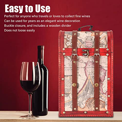 Wine Box, 2 Bottles Antique Wine Bottle Box with Lid and Handle Travel Wine Gift Box, Handmade Premium Wine Carrier Case for Home Bar Decor and Wine Collection