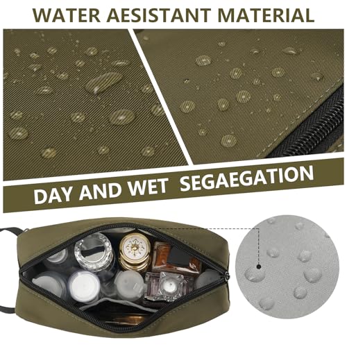 Travel Hanging Toiletry Bag with Carry Handle - Water-Resistant Small Cosmetic Organizer for Men & Women, Makeup, Shaving Kit, Gym & Travel Essentials (Olive Green) - color: Olive Green