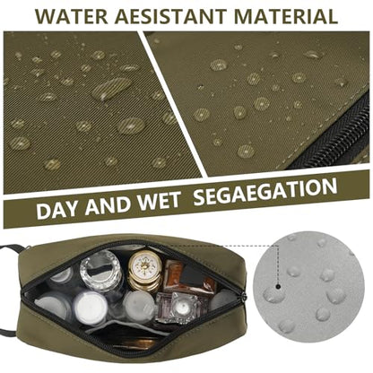 Travel Hanging Toiletry Bag with Carry Handle - Water-Resistant Small Cosmetic Organizer for Men & Women, Makeup, Shaving Kit, Gym & Travel Essentials (Olive Green) - color: Olive Green