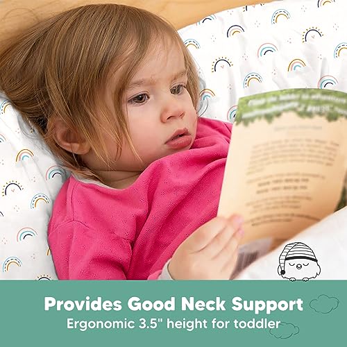 KeaBabies Organic Toddler Pillow with Pillowcase, Jumbo 14X20 - Soft Cotton Toddler Pillows for Sleeping - Machine Washable - Perfect for Travel, Toddler Bed Set (Jolly Rainbow) - color: Jolly Rainbow
