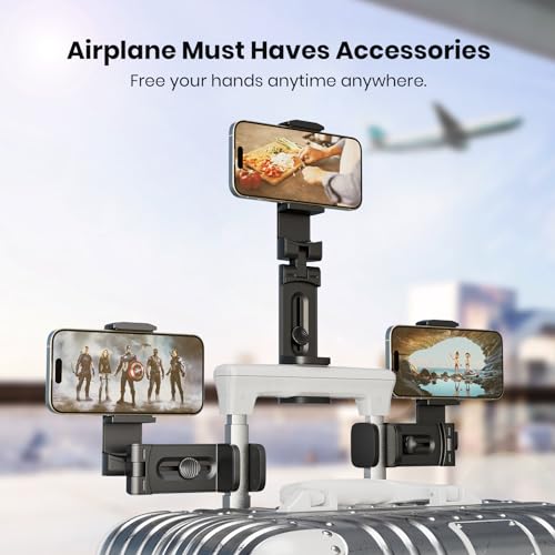 3 Pack Universal Airplane Phone Holder, Klearlook 360 Degree Rotation Travel Essentials Mount for Desk, Handsfree Stand, Flexible Accessories for Flying - color: 3-Black