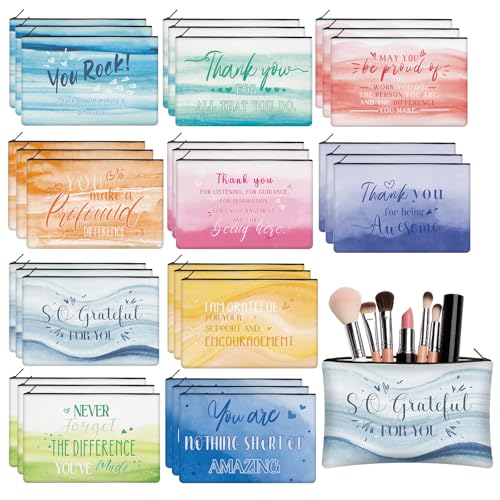 30 Pcs Thank You Makeup Bag Bulk for Women Canvas Cosmetic Bag Employee Appreciation Gifts for Coworker Staff Worker Social Volunteer Mother Teacher Nurse - style: Thank You