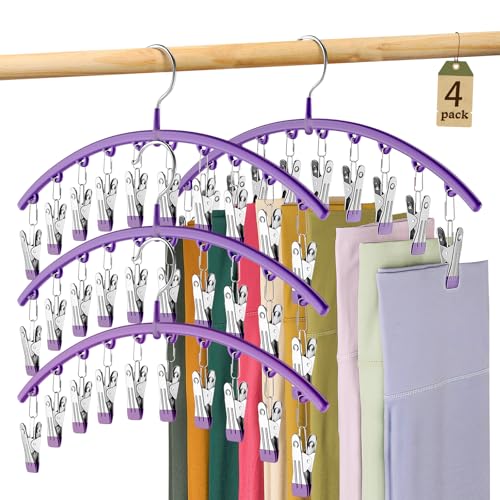 Legging Organizer for Closet, Metal Yoga Pants Hanger w/Rubber Coated 4 Pack w/10 Clips Hold 40 Leggings, Hangers Space Saving Hanging, Closet Organizers and Storage-Purple - color: Purple, size: 4 Pack