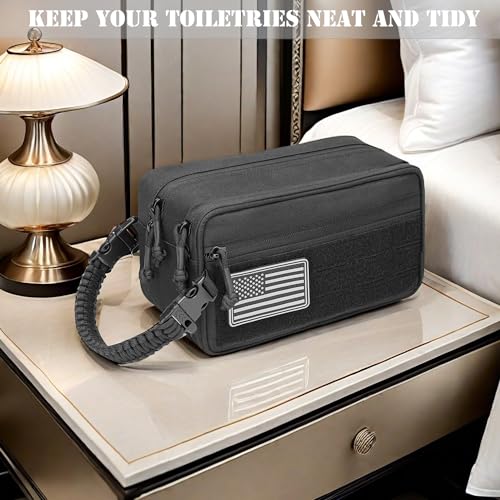 Tactical Toiletry Bag for Men Dry Wet Separate Dopp Kit Travel Hygiene Bag EDC Utility Tool Molle Pouch Mens Shaving Kit Travel shower Bags (Black) - color: Black