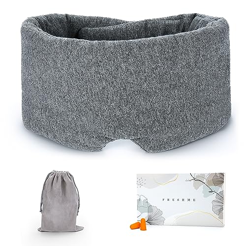 FRESHME Cotton Eye Mask for Sleeping in Gift Box - Soft and Adjustable Extensions Sleep Mask with Earplugs and Pouch for Women and Men, Blackout Cover for Night Travel Relaxation - color: B-original & Gift Box