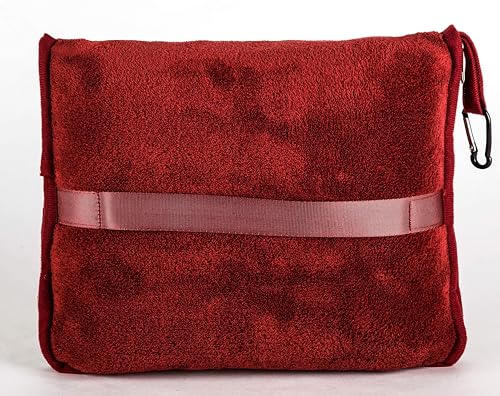 BlueHills Premium Soft Travel Blanket Pillow Airplane Blanket Packed in Soft Bag Pillowcase with Hand Luggage Belt and Backpack Clip Compact Large Long Flights Traveler Essentials Lightweight Red T001 - color: Red-1pk-t001
