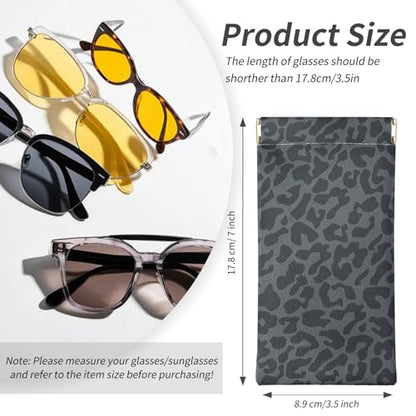 Glasses Case Soft, Eyeglass Cases for Women Portable Squeeze Top PU Leather 2 Pack Glasses Pouch with Cleaning Cloth - color: 2pcs Black Leopard+brown Leopard