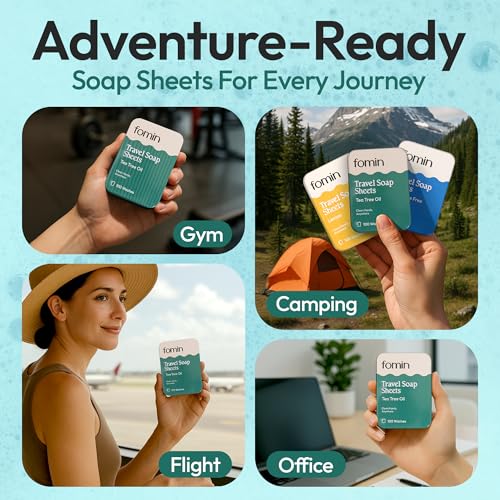FOMIN - Paper Soap Sheets Tin for Traveling - 3 Pack Tea Tree - Portable Travel Hand Soap Sheet, Dissolvable Mini Camping Hand Soap for Hand Washing - color: Tea Tree (Pack of 3)