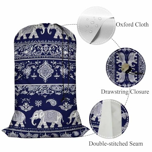 Swono Elephant Laundry Bag Large Heavy Duty Laundry Backpack with Adjustable Drawstring Closure Tribal Ethnic Animal Paisley Flower Lotus Laundry Hamper for Traveling Dirty Clothes Organizer - color: Elephant