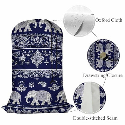 Swono Elephant Laundry Bag Large Heavy Duty Laundry Backpack with Adjustable Drawstring Closure Tribal Ethnic Animal Paisley Flower Lotus Laundry Hamper for Traveling Dirty Clothes Organizer - color: Elephant