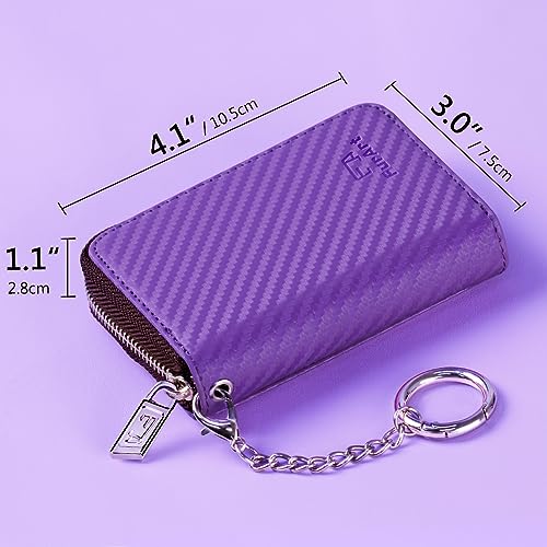 FurArt Zipper Wallet Women, RFID Blocking Credit Card Wallet, Business Card Holder, Compact Size KeyChain Wallet - color: Carbon Fiber Purple