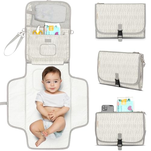 KeaBabies Portable Diaper Changing Pad, Travel, Car - Large Waterproof Baby Changing Mat, Wipeable, Padded, On The Go Travel Diaper Clutch Bag, Easy to Use Pockets for Newborn Essentials (Prism) - color: Prism